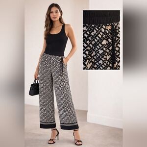 Tommy Hilfiger Wide Leg Pants XXS Black White Geometric Print High Waist Chic